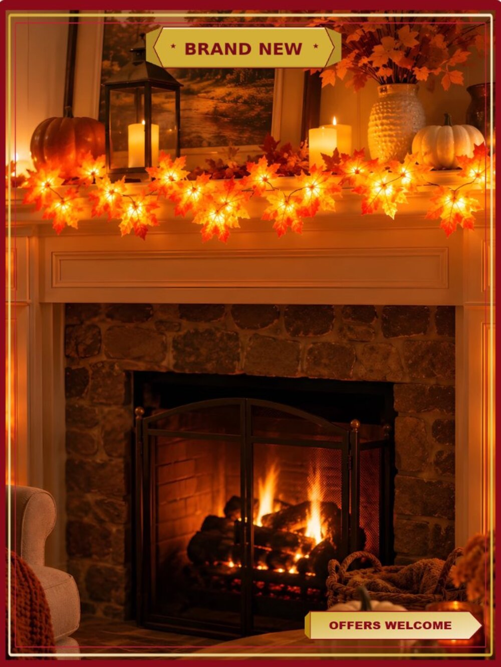 10FT Maple Leaf String Lights 20 LED USB Powered 8 Modes Remote Fall Garland